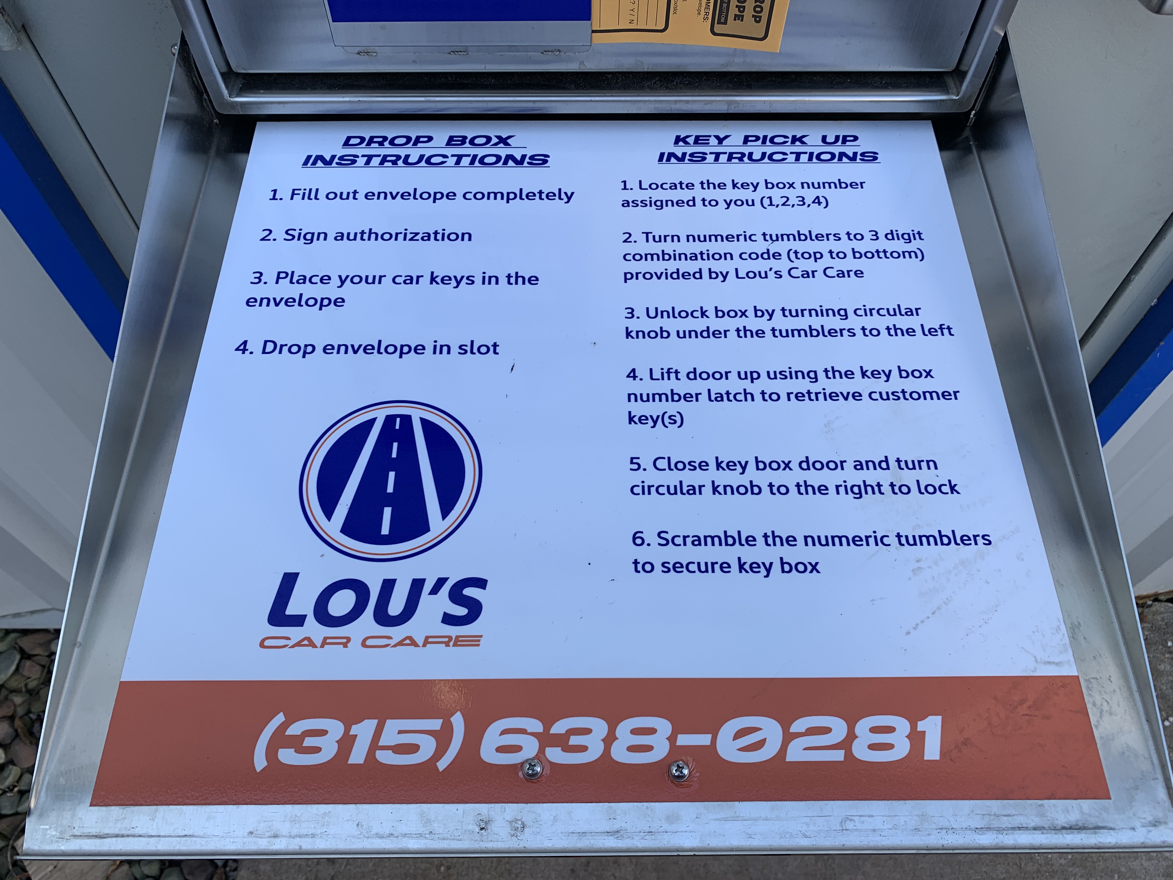 After Hours Drop Box Instructions | Lou's Car Care Center, Inc.